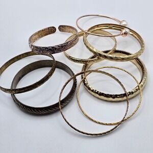 Bangle Bracelet Lot Womens Gold Silver Tone‎ Textured 10 Piece Set